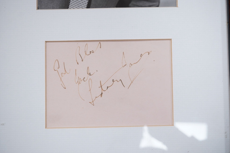 Six framed autographs and letters; including a letter from Kenneth Williams on headed notepaper dated 1971, together with another Williams signed photograph, a signed photograph of Clive Dunn, dated February ‘87, a signe